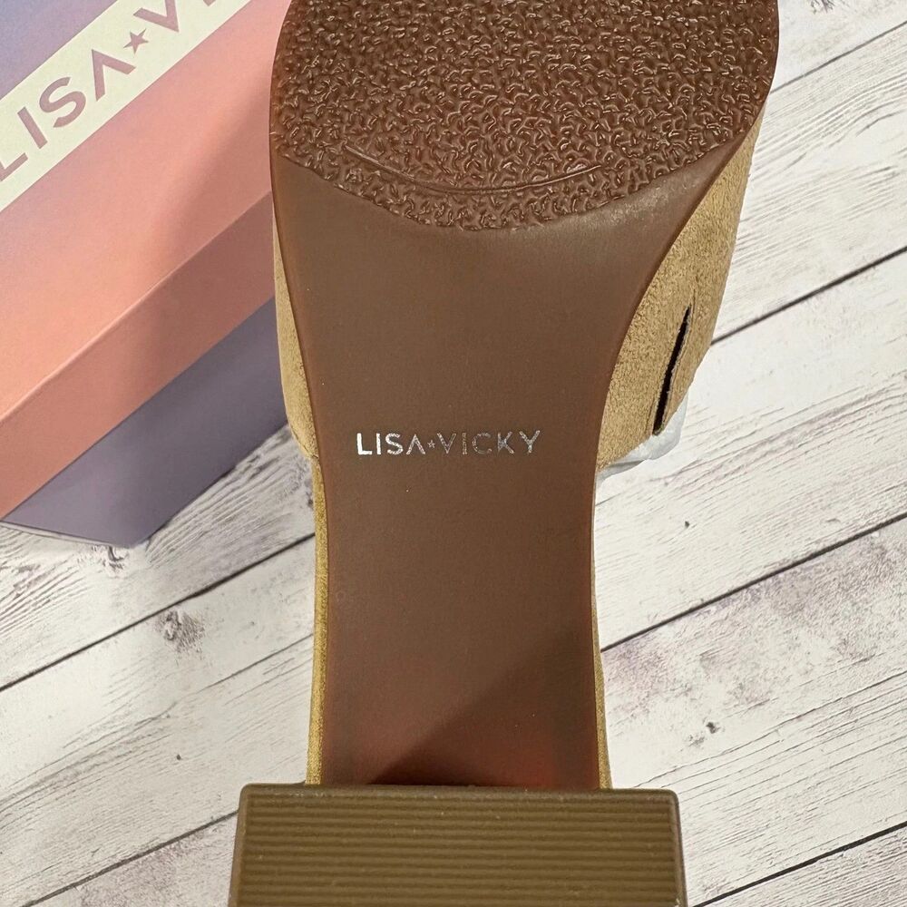 New Lisa Vicky Tan Kid Suede size 10 Block Heel Mules Slides Sandals Women's - Picture 3 of 5